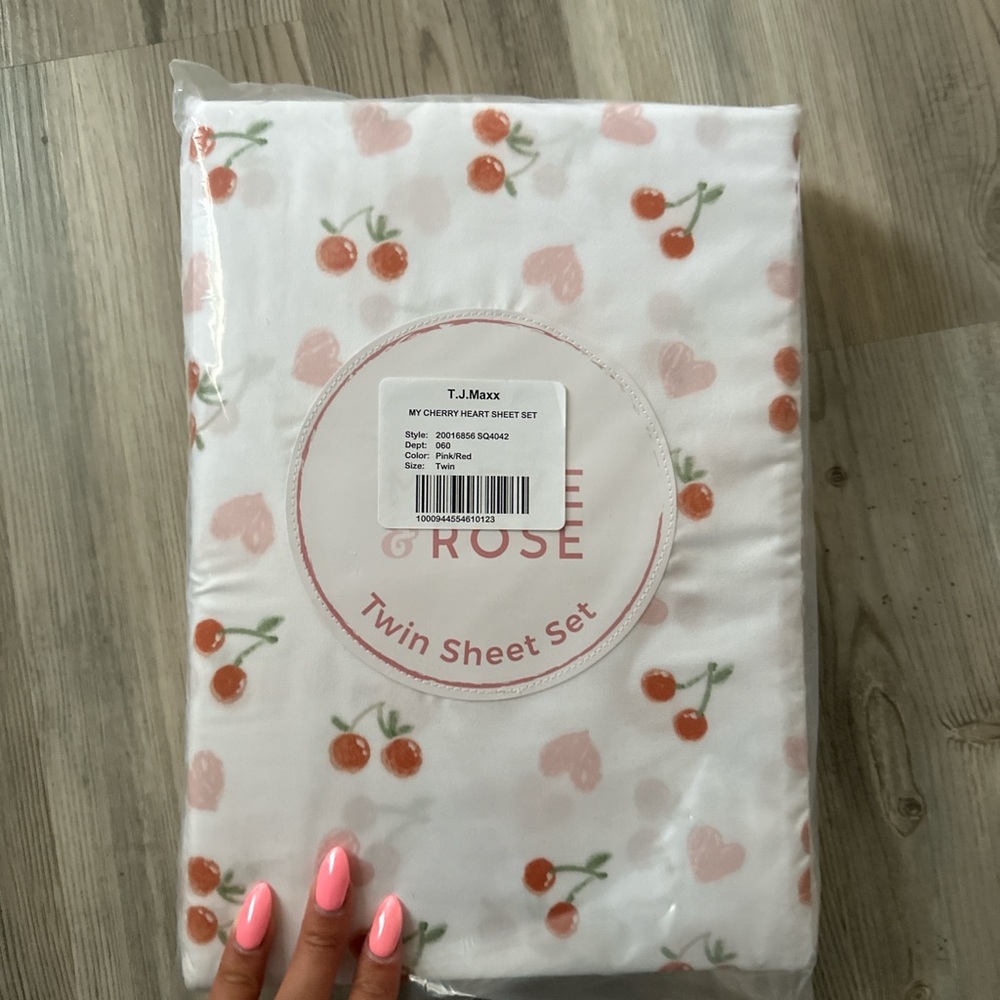 Twin Sheet Set - White with Pink and Red Cherry Design